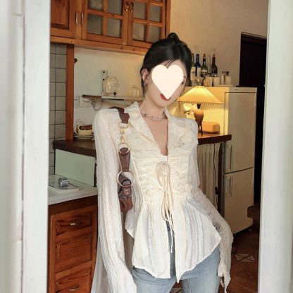 Niche Slimming Versatile Long Sleeves Shirt Irregular Top - Image 5