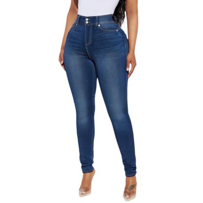 Dark Blue Fitted All-matching Casual Pencil Pants - Image 5