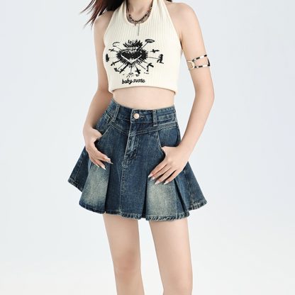 All-matching Vintage Denim Skirt Women's High Waist
