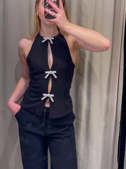 Bowknot Decoration Hanging Collar Top - Image 3