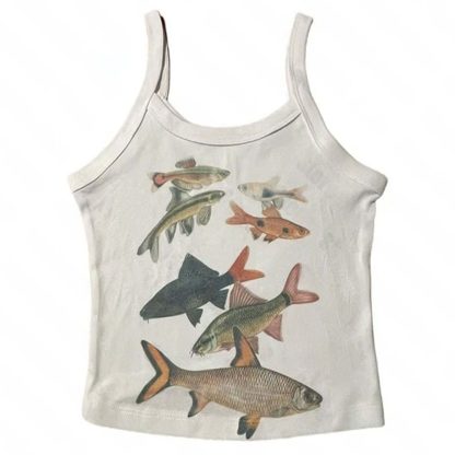 Abstract Goldfish Printed Square Collar Personality Slim Fit Sling Hot Girl Street Sexy Versatile Slimming Casual Vest - Image 2