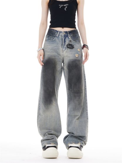 Retro High Waist Wide Leg Ripped Jeans - Image 2