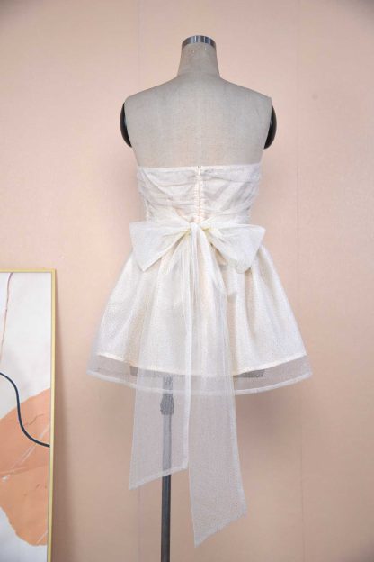 Tube Top Lace Dress With Back Bow-knot Summer Fashion Temperament Mesh Stitching Off-neck Short Skirt - Image 10
