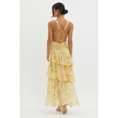 Women's Spaghetti-strap Floral Print Backless Multi-layer V-neck Dress - Image 4
