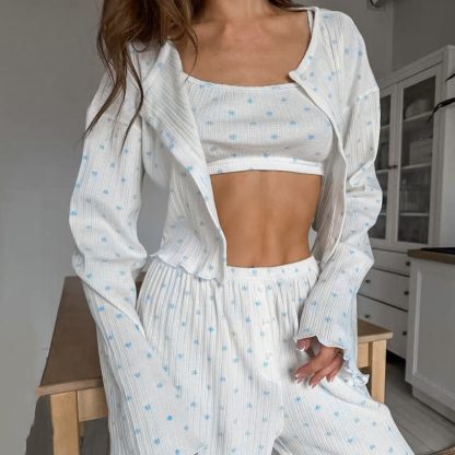 Knitted Heart Printing Comfortable Pajamas Women's Underwear - Image 2