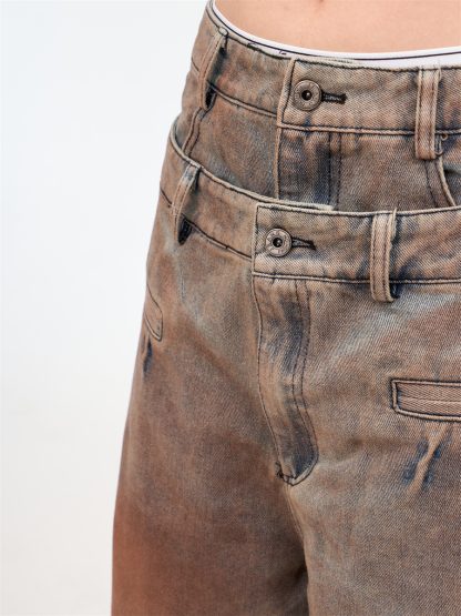 Women's American Retro Washed Double Waisted Jeans - Image 6