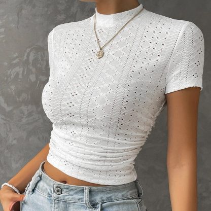 Short New Slim T-shirt Solid Color Women - Image 2