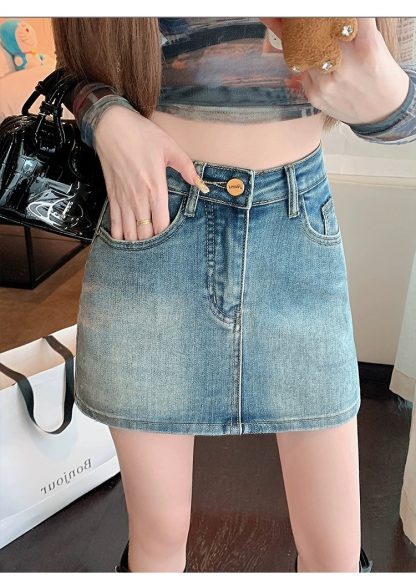 Retro Denim High Waist Hip Skirt - Image 3