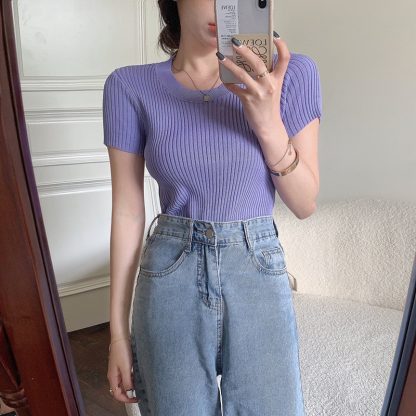 Fashion Short-sleeved Knitted Top For Women - Image 10