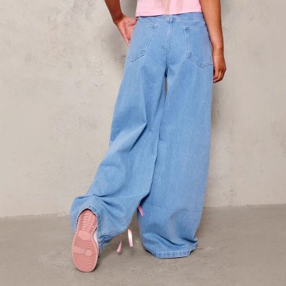 Bow High Waist Wide Leg Jeans - Image 4