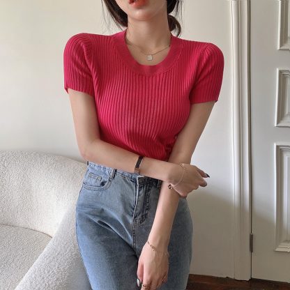Fashion Short-sleeved Knitted Top For Women - Image 4