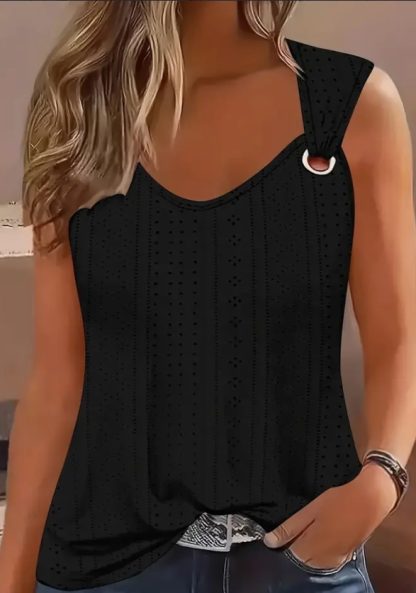 Eyelet Solid Tank Top, Casual Sleeveless Tank Top For Summer, Women's Clothing - Image 2