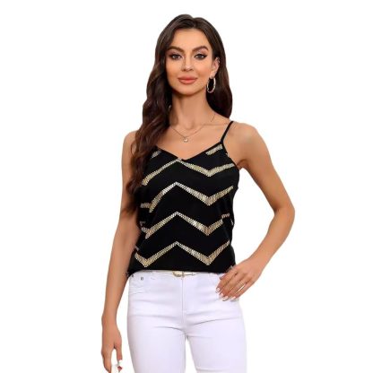 Women's V-neck Bronzing Back Cross Backless Sling Top - Image 5