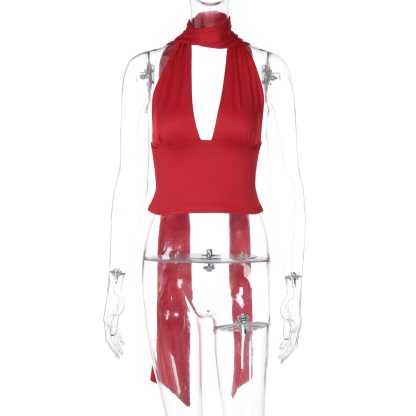 Women's Scarf Lace-up Low-cut Back Cutout Sling Top - Image 9