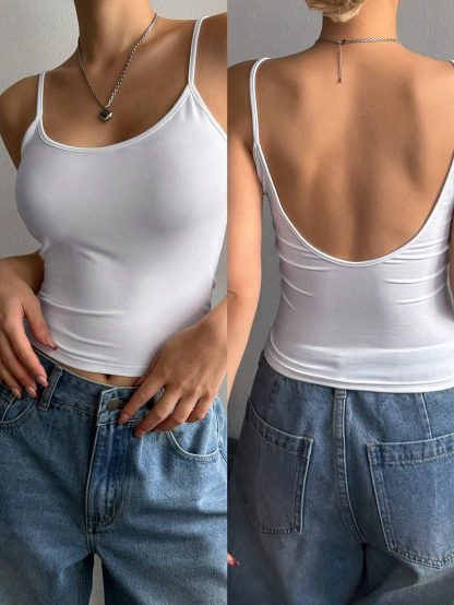 Women's Solid Color Casual Slim-Fit Backless Camisole Top - Image 2