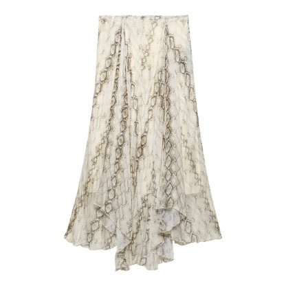 Spring And Summer European And American Style Snake Print Wide Hem Midi Skirt - Image 6