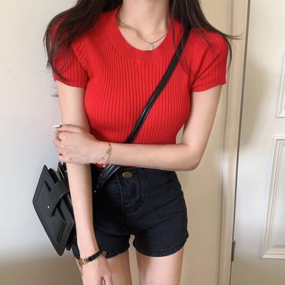 Fashion Short-sleeved Knitted Top For Women - Image 6
