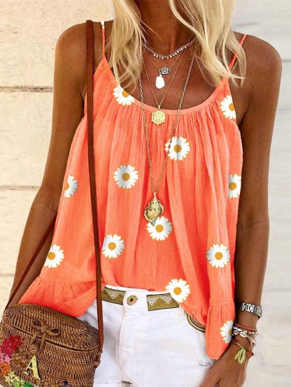 Women's Floral Printed Spaghetti Strap Cami Top, Suitable For Summer - Image 2