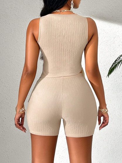 VaVaLuxe Asymmetrical Flowing Soverell Hem, Flowing Texture Fabric Shorts Suit - Image 5
