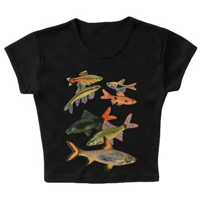 Abstract Goldfish Printed Square Collar Personality Slim Fit Sling Hot Girl Street Sexy Versatile Slimming Casual Vest - Image 4