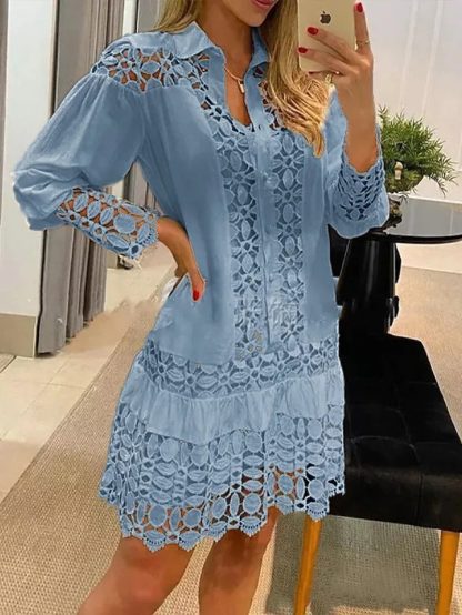 Early Autumn New Lace Stitching Sexy Casual Shirt - Image 3
