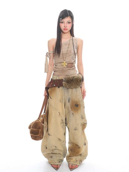 Washed Old Blooming Retro Machete Profile Loose Jeans - Image 6