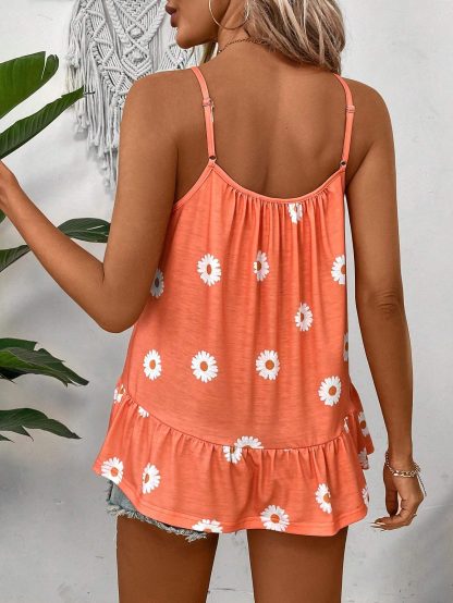 Women's Floral Printed Spaghetti Strap Cami Top, Suitable For Summer - Image 4