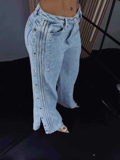 Button Polyester Rhinestone Fashion Jeans - Image 6
