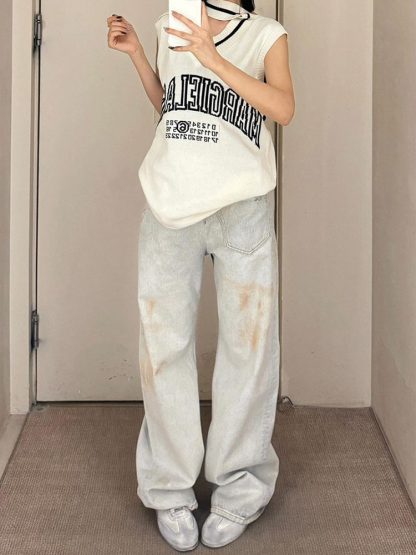 American Retro Plus Size Stitching Jeans For Women - Image 6