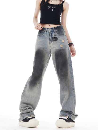 Retro High Waist Wide Leg Ripped Jeans - Image 4