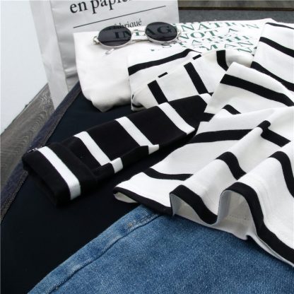 Black Striped Western Style Shirt Women's Long-sleeved T-shirt - Image 5