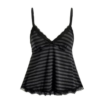 Women's Striped Contrast Lace Lace-collared Blouse - Image 5
