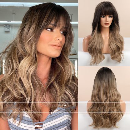 Air Bangs Big Wave Long Curly Hair Gradient Wig - Image 3