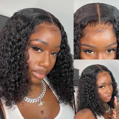 Front Lace Fluffy Black Medium Length Small Curly Wig - Image 2
