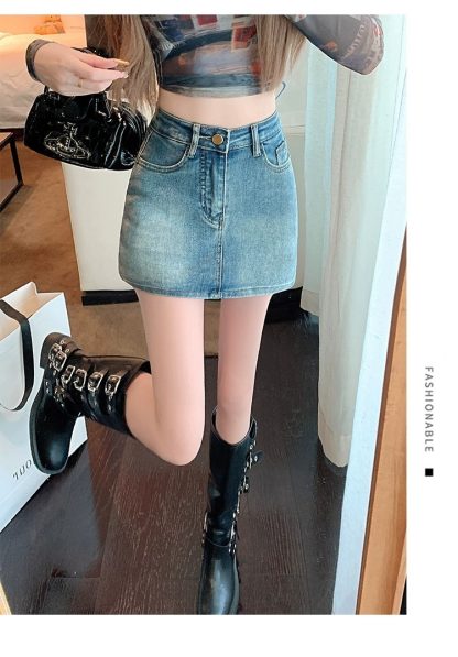 Retro Denim High Waist Hip Skirt - Image 4