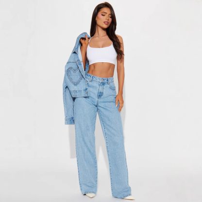 Straight Slimming Trousers Love Pocket High Waist Loose Jeans - Image 3