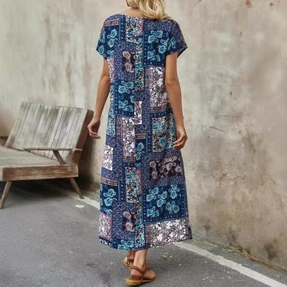 Long Printed Short Sleeve Round Neck Dress - Image 2