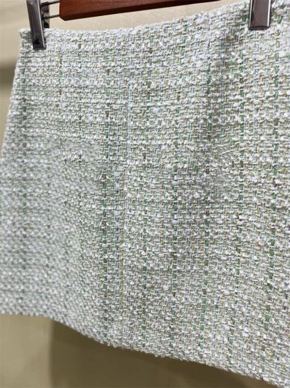 Light Green Flip Pocket Cotton Tweed A-line Skirt - Image 5