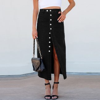 Women's Button Irregular Slit Midi Dress