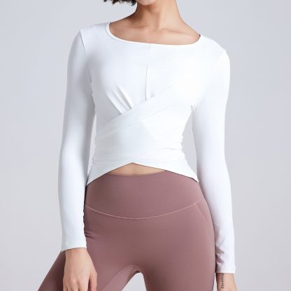 Cross Button Slim Fit Thin Yoga Wear Long Sleeve - Image 3