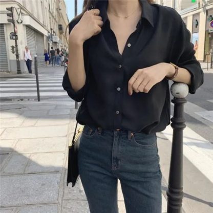 Long Sleeve White Shirt Women's Blouse Chiffon Professional - Image 8