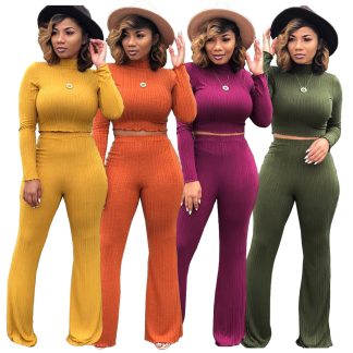 Midriff Outfit Wide Leg Pants High Collar Two-piece Sweater
