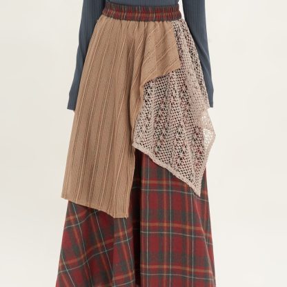 Retro Minority Irregular Plaid A- Line Skirt Women - Image 2
