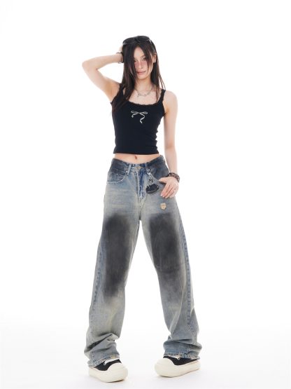 Retro High Waist Wide Leg Ripped Jeans - Image 3