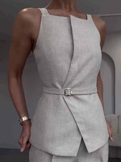 Linen Sleeveless  Top & Cropped Pants Set - Image 4