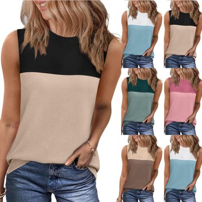 Round Neck Multicolor Sleeveless Top For Short Sleeve Vest Women - Image 2