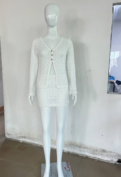 V-neck Top Half-length Knitting Suit Short Skirt For Women - Image 6