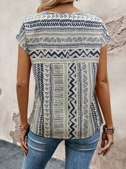 Women's Casual Geometric Print Batwing Sleeve Blouse - Image 5