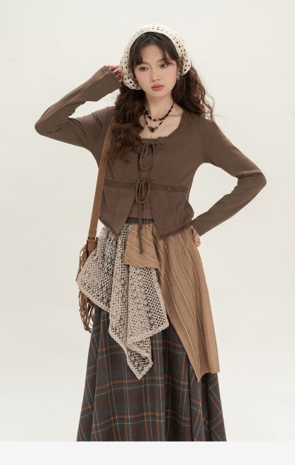 Retro Minority Irregular Plaid A- Line Skirt Women - Image 3