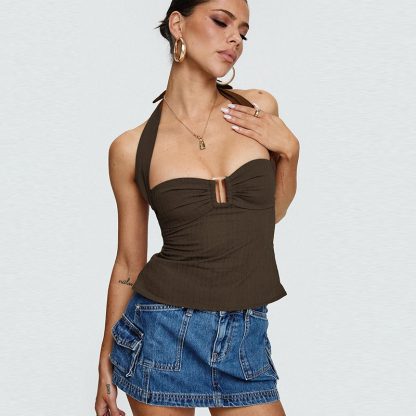 Halter Casual Solid Color Camisole - Image 2
